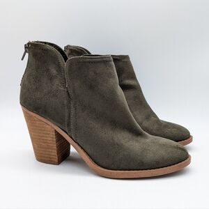 Joie Kayden moss green faux suede slip on wedge heel ankle boot 10